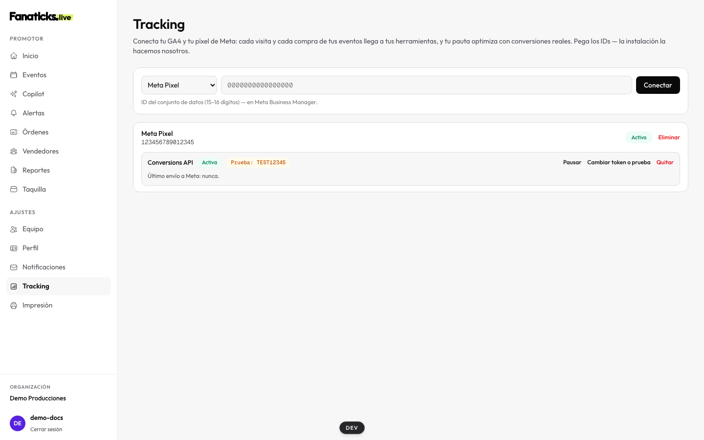 Ajustes de tracking